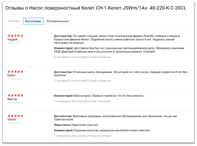Отзывы о насосных станциях КЕЛЕТ